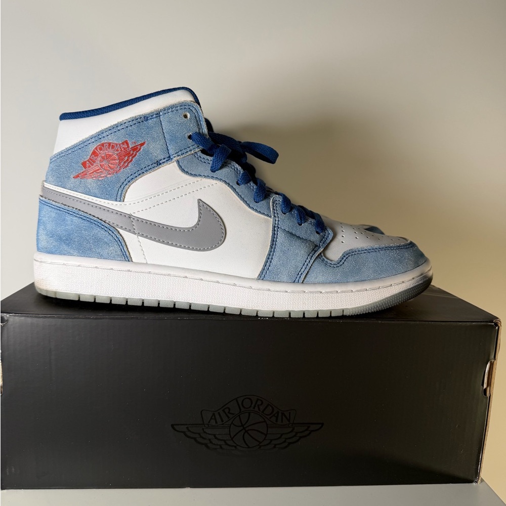 Jordan 1 Mid French Blue Fire Red - Picture 7 of 13